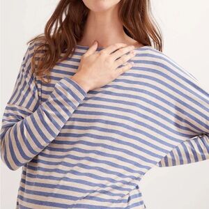Hatch Maternity Blue and Cream Striped Long Sleeve Top